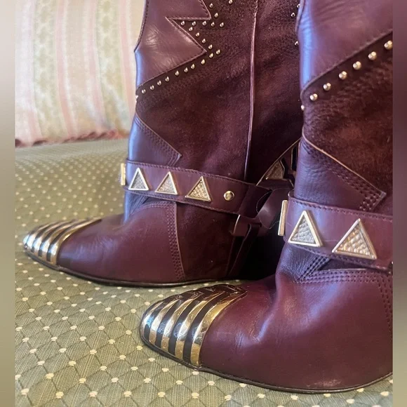 Ivy Kirzhner Leather Western Burgundy Leather Boots (Sz:7.5M) - Picture 10 of 12